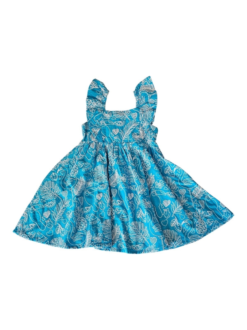 Rare Editions Beyond the Sea Turquoise Floral Ruffle Strap Dress